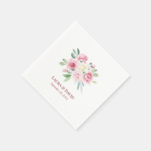 Gepersonaliseerd Modern Floral Roos Trouwpapier Servet (Hoek)