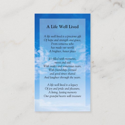 Gepersonaliseerd Modern Funeral Prayer Gedicht Blu Informatiekaartje (Achterkant)