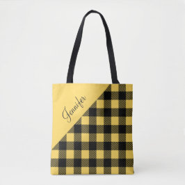 Gepersonaliseerd modern geel geruite patroon tote bag