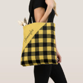 Gepersonaliseerd modern geel geruite patroon tote bag (Dichtbij)