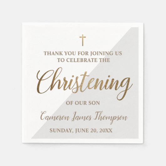 Gepersonaliseerd Modern Goud Grijs Jongen Christen Servet (Voorkant)