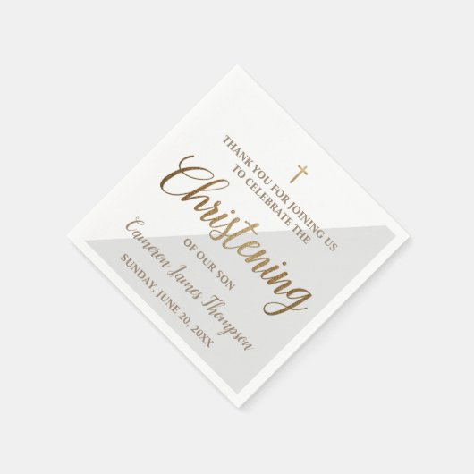 Gepersonaliseerd Modern Goud Grijs Jongen Christen Servet (Hoek)
