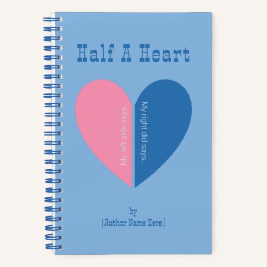 Gepersonaliseerd Modern Half A Heart Blauw Roze Da Notitieboek (Voorkant)