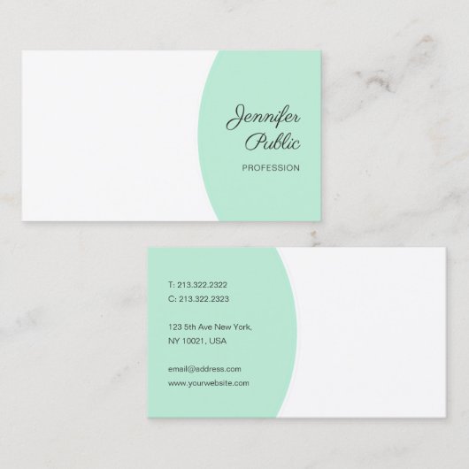 Gepersonaliseerd Modern handgeschreven legant Mint Visitekaartje (Voorkant / Achterkant)