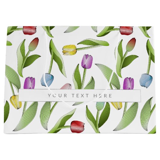 Gepersonaliseerd modern kleurrijk tulpenpatroon groot cadeauzakje (Voorkant)