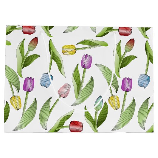 Gepersonaliseerd modern kleurrijk tulpenpatroon groot cadeauzakje (Achterkant)