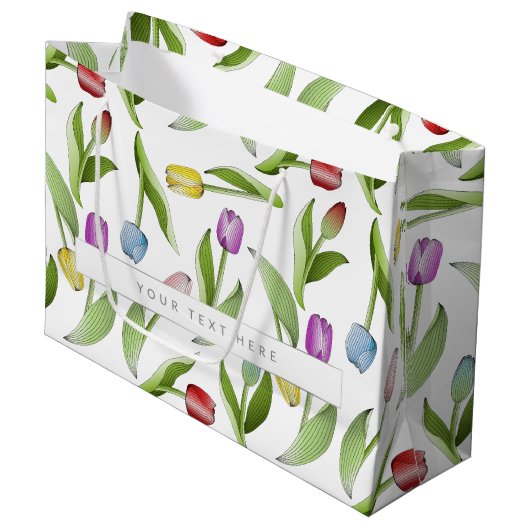 Gepersonaliseerd modern kleurrijk tulpenpatroon groot cadeauzakje (Voorkant Gekanteld)