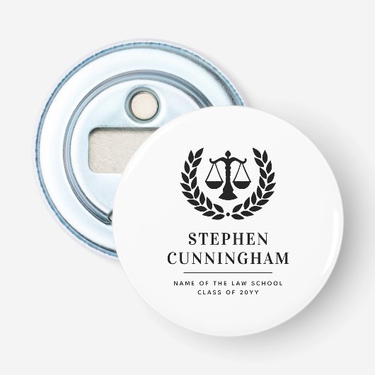 Gepersonaliseerd Modern Law School Afstuderen Button Flesopener (Voorkant)