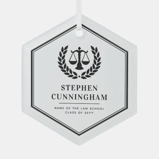 Gepersonaliseerd Modern Law School Afstuderen Glas Ornament (Voorkant)