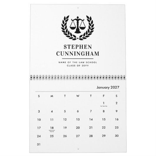 Gepersonaliseerd Modern Law School Afstuderen Kalender (Jan 2027)