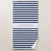 Gepersonaliseerd modern marineblauw gestreept patr strandlaken (Voorkant)