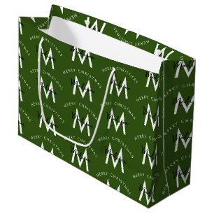 Gepersonaliseerd Modern Merry Christmas Green Mono Groot Cadeauzakje