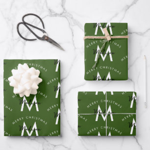 Gepersonaliseerd Modern Merry Christmas Green Mono Inpakpapier Vel