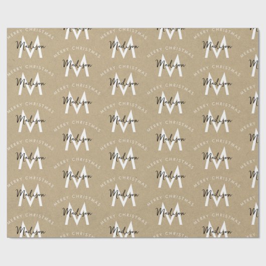 Gepersonaliseerd Modern Merry Christmas Kraft Mono Cadeaupapier (Vlak)