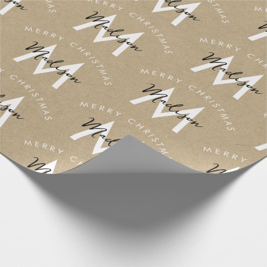 Gepersonaliseerd Modern Merry Christmas Kraft Mono Cadeaupapier (Hoek)