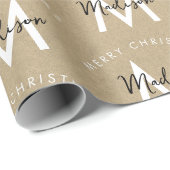 Gepersonaliseerd Modern Merry Christmas Kraft Mono Cadeaupapier (Rol Hoek)