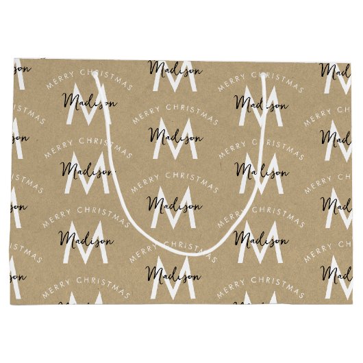 Gepersonaliseerd Modern Merry Christmas Kraft Mono Groot Cadeauzakje (Achterkant)