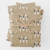 Gepersonaliseerd Modern Merry Christmas Kraft Mono Inpakpapier Vel (In situ)