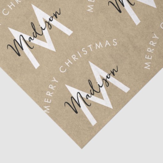 Gepersonaliseerd Modern Merry Christmas Kraft Mono Tissuepapier (Detail)