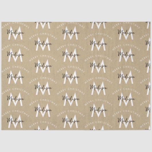 Gepersonaliseerd Modern Merry Christmas Kraft Mono Tissuepapier (Voorkant)