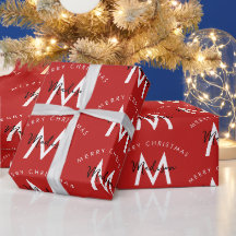 Gepersonaliseerd Modern Merry Christmas Red Monogr