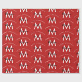 Gepersonaliseerd Modern Merry Christmas Red Monogr Cadeaupapier (Vlak)