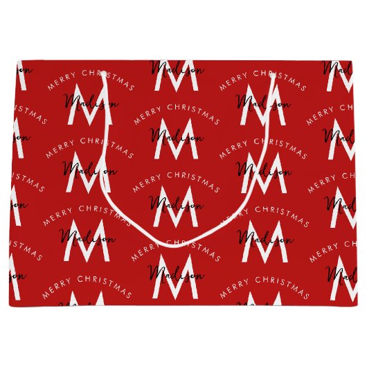 Gepersonaliseerd Modern Merry Christmas Red Monogr Groot Cadeauzakje (Voorkant)