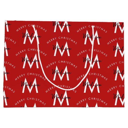Gepersonaliseerd Modern Merry Christmas Red Monogr Groot Cadeauzakje (Achterkant)
