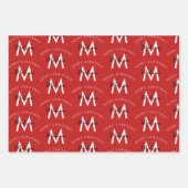 Gepersonaliseerd Modern Merry Christmas Red Monogr Inpakpapier Vel (Voorkant 3)