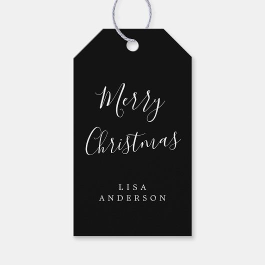 Gepersonaliseerd Modern Merry Christmas Zwart Wit Cadeaulabel (Voorkant)