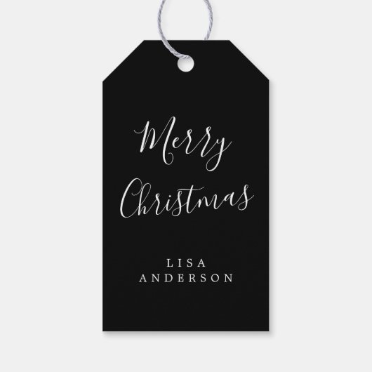 Gepersonaliseerd Modern Merry Christmas Zwart Wit Cadeaulabel (Achterkant)