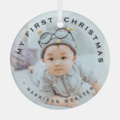 Gepersonaliseerd modern Mijn eerste kerstfotoglas Glas Ornament (Voorkant)