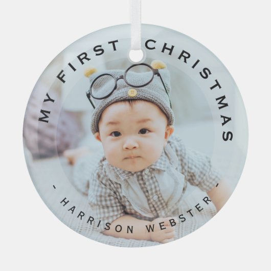 Gepersonaliseerd modern Mijn eerste kerstfotoglas Glas Ornament (Voorkant)