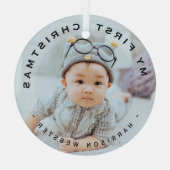 Gepersonaliseerd modern Mijn eerste kerstfotoglas Glas Ornament (Achterkant)