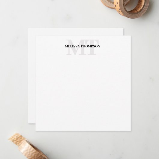 Gepersonaliseerd modern minimalistisch monogram notitiekaartje (Voorkant / Achterkant in situ)