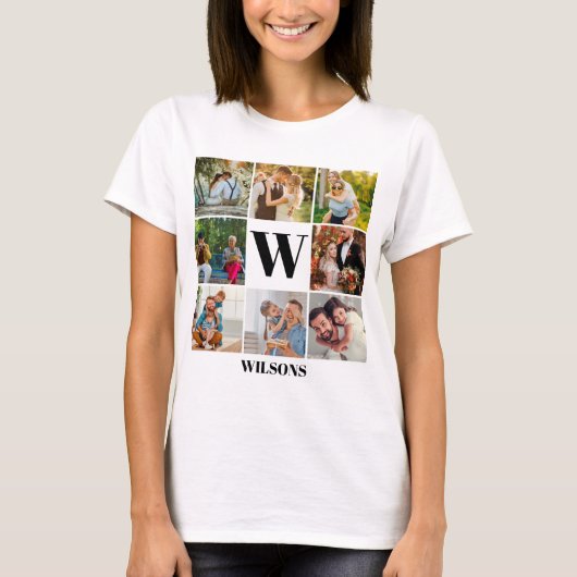 Gepersonaliseerd modern monogram fotocollage t-shirt (Voorkant)