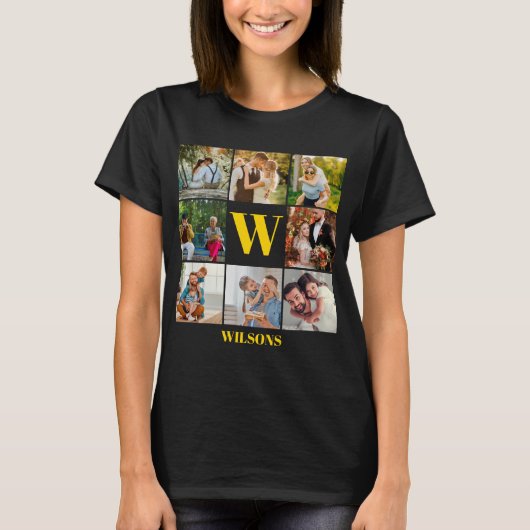 Gepersonaliseerd modern monogram fotocollage t-shirt (Voorkant)