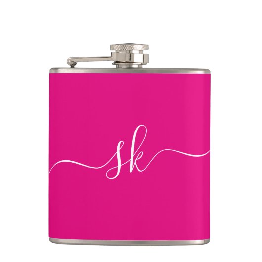 Gepersonaliseerd Modern Monogram roze Bachelorette Heupfles (Voorkant)