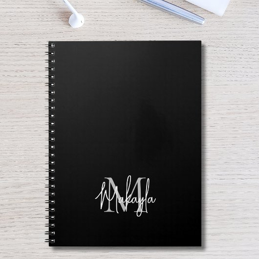 Gepersonaliseerd Modern Monogram Zwart Notitieboek