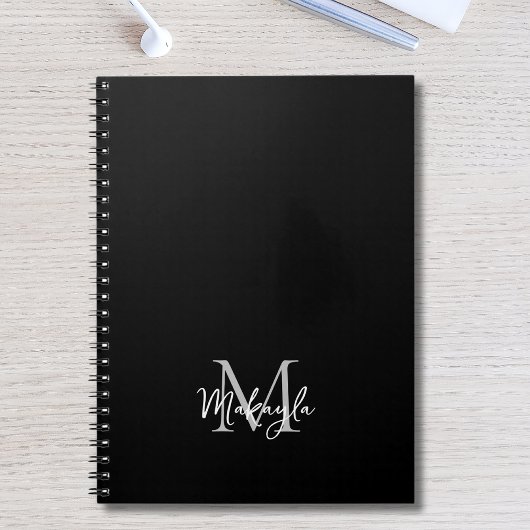 Gepersonaliseerd Modern Monogram Zwart Notitieboek