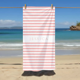 Gepersonaliseerd modern roze gestreept patroon strandlaken