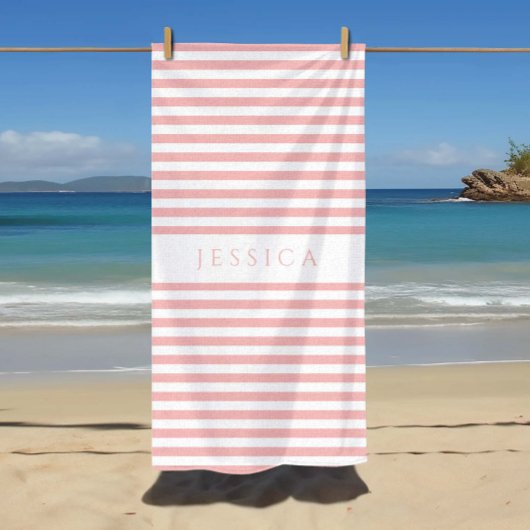Gepersonaliseerd modern roze gestreept patroon strandlaken