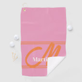 Gepersonaliseerd Modern Roze Sinaasappel Monogram Golfhanddoek (Insitu)