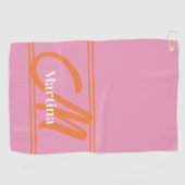 Gepersonaliseerd Modern Roze Sinaasappel Monogram Golfhanddoek (Horizontaal)