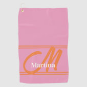Gepersonaliseerd Modern Roze Sinaasappel Monogram Golfhanddoek (Voorkant)