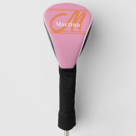 Gepersonaliseerd Modern Roze Sinaasappel Monogram Golfheadcover