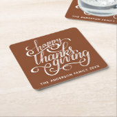Gepersonaliseerd Modern Script Happy Thanksgiving Kartonnen Onderzetters (Schuin)