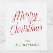 Gepersonaliseerd Modern Script Vrolijk kerstcadeau Wijn Etiket (Enkel label)