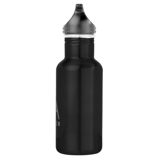 Gepersonaliseerd Modern Simple Black Grey Monogram Waterfles (Rechts)