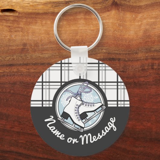 Gepersonaliseerd Modern Tartan Ice Schaats Sleutelhanger (Voorkant)